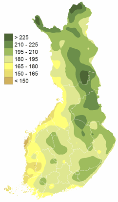sadepäivät (>= 0,1 mm) 1981-2010, vuosi