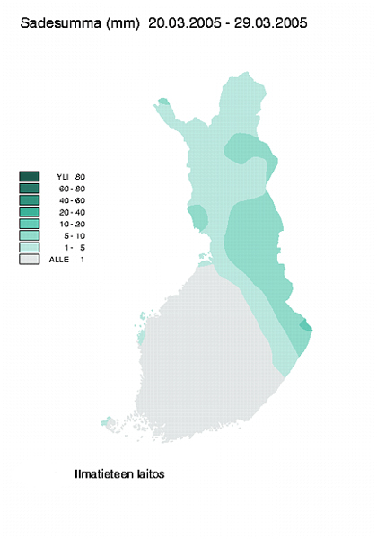 Sadesumma 20. - 29. maaliskuuta